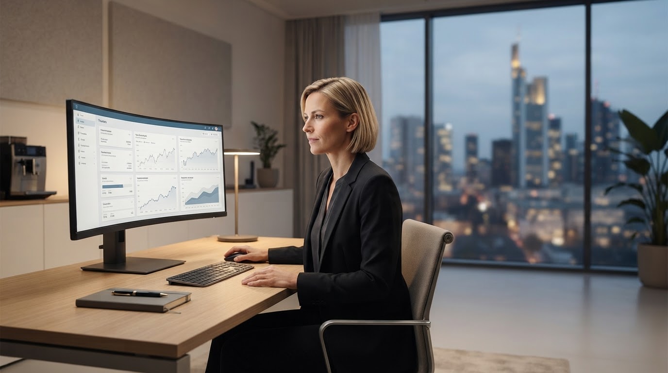 GPT-Trade.ai Arbeitsplatz mit Datenanalyse-Oberfläche für Anleger